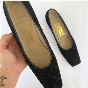 Salvatore Ferragamo Quilted Suede Square toe Pump